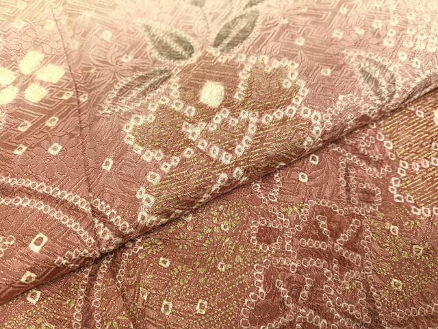 平和屋着物●訪問着　絞り　草花文　暈し染め　金彩　正絹　逸品　AABB6294ph