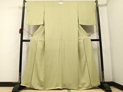 平和屋着物●上質な色無地 花唐草地紋 若葉色 正絹 逸品 未使用 AABB6312ph