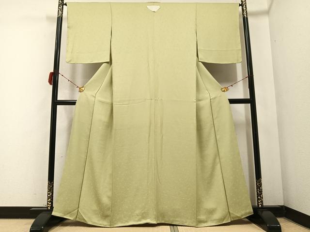 平和屋着物●上質な色無地 花唐草地紋 若葉色 正絹 逸品 未使用 AABB6312ph