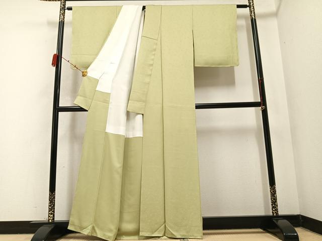 平和屋着物●上質な色無地 花唐草地紋 若葉色 正絹 逸品 未使用 AABB6312ph