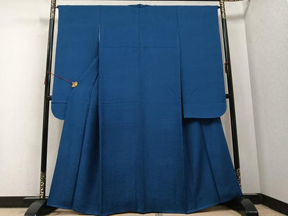 平和屋着物●豪華振袖 草花地紋 色無地 紺瑠璃色 正絹 逸品 AABB6317ph