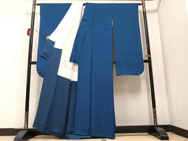 平和屋着物●豪華振袖 草花地紋 色無地 紺瑠璃色 正絹 逸品 AABB6317ph