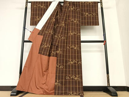 平和屋着物●上質な紬　草花文　正絹　逸品　未使用　AABB6325zg