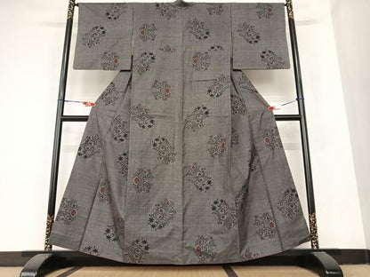 平和屋着物●本場大島紬　一元7マルキ　草花文　正絹　逸品　AABB6327zg