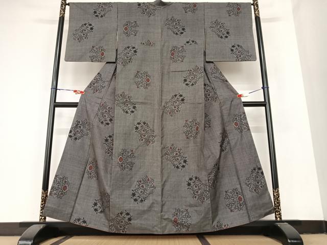 平和屋着物●本場大島紬　一元7マルキ　草花文　正絹　逸品　AABB6327zg