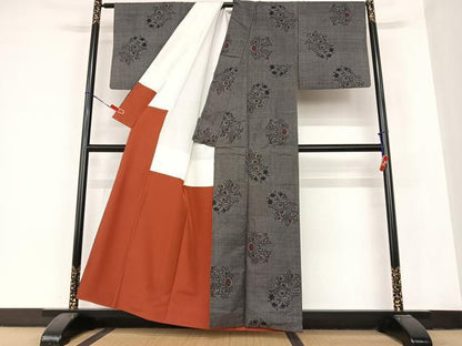平和屋着物●本場大島紬　一元7マルキ　草花文　正絹　逸品　AABB6327zg