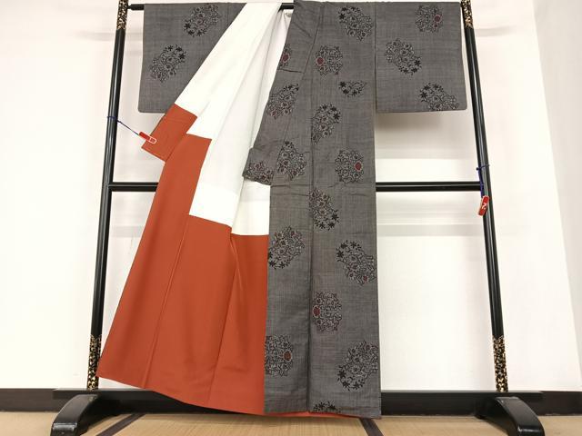 平和屋着物●本場大島紬　一元7マルキ　草花文　正絹　逸品　AABB6327zg