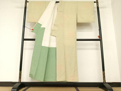 平和屋着物●本塩沢　舞花文　正絹　逸品　AABB6331zg