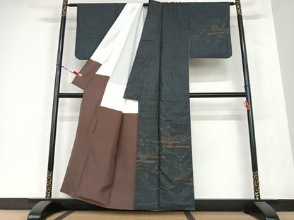 平和屋着物●本場大島紬　訪問着　カタス7マルキ　エ霞花鞠文　正絹　逸品　AABB6339zg