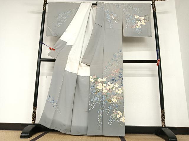 平和屋着物●本加賀友禅作家　佐藤克司　訪問着　春風　浜縮緬　反端付き　正絹　逸品　AABB6351zg