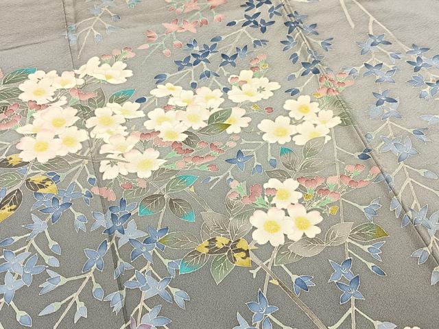 平和屋着物●本加賀友禅作家　佐藤克司　訪問着　春風　浜縮緬　反端付き　正絹　逸品　AABB6351zg