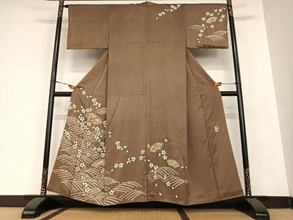 平和屋着物●訪問着 作家物 駒刺繍 絞り 地紙花文 正絹 逸品 AABB6355zg