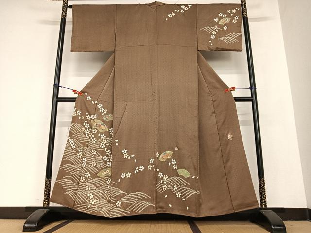 平和屋着物●訪問着 作家物 駒刺繍 絞り 地紙花文 正絹 逸品 AABB6355zg
