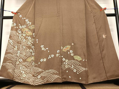 平和屋着物●訪問着 作家物 駒刺繍 絞り 地紙花文 正絹 逸品 AABB6355zg