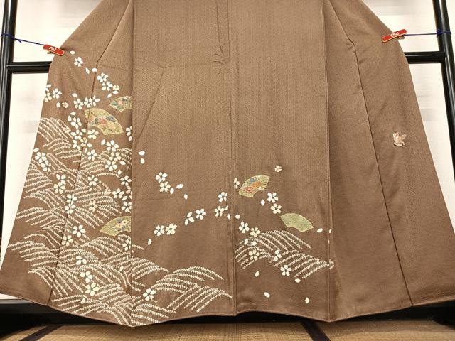 平和屋着物●訪問着 作家物 駒刺繍 絞り 地紙花文 正絹 逸品 AABB6355zg