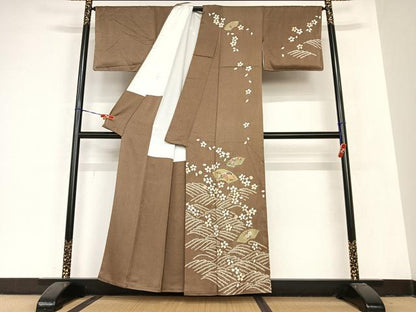 平和屋着物●訪問着 作家物 駒刺繍 絞り 地紙花文 正絹 逸品 AABB6355zg