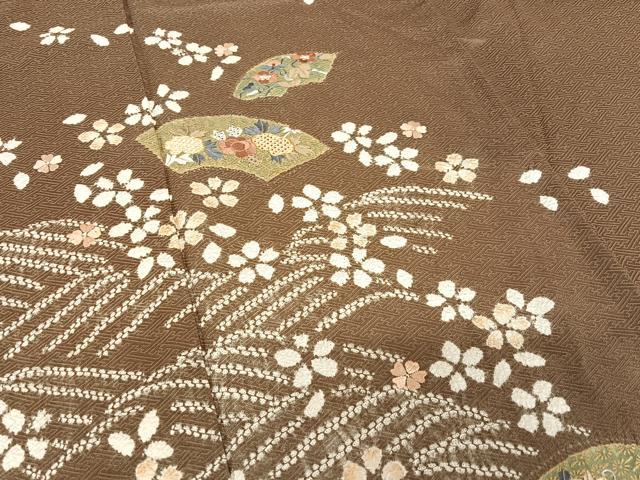 平和屋着物●訪問着 作家物 駒刺繍 絞り 地紙花文 正絹 逸品 AABB6355zg