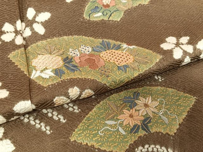 平和屋着物●訪問着 作家物 駒刺繍 絞り 地紙花文 正絹 逸品 AABB6355zg