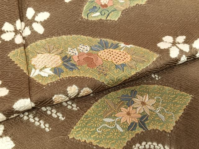平和屋着物●訪問着 作家物 駒刺繍 絞り 地紙花文 正絹 逸品 AABB6355zg