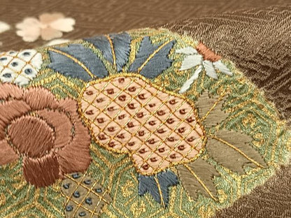 平和屋着物●訪問着 作家物 駒刺繍 絞り 地紙花文 正絹 逸品 AABB6355zg