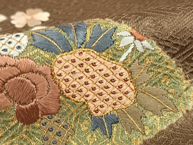 平和屋着物●訪問着 作家物 駒刺繍 絞り 地紙花文 正絹 逸品 AABB6355zg