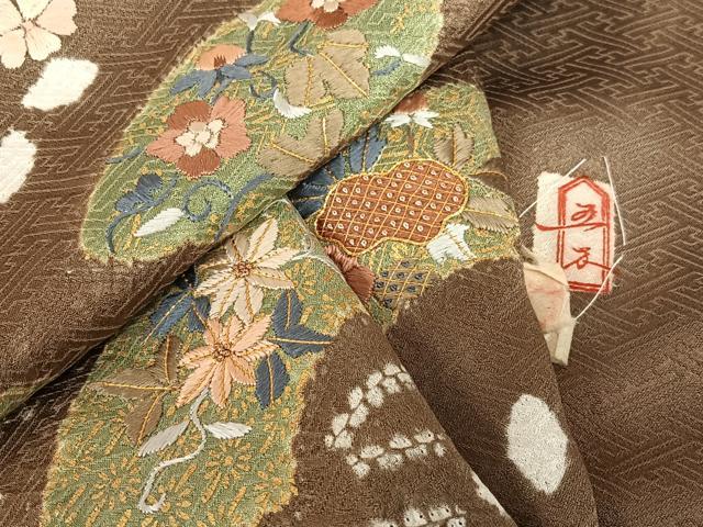 平和屋着物●訪問着 作家物 駒刺繍 絞り 地紙花文 正絹 逸品 AABB6355zg