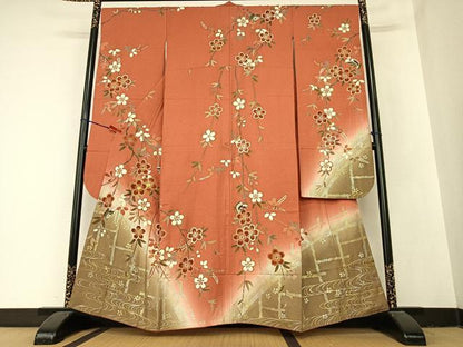 平和屋着物●豪華振袖 駒刺繍 花蝶文 暈し染め 金銀彩 正絹 逸品 AABB6357zg