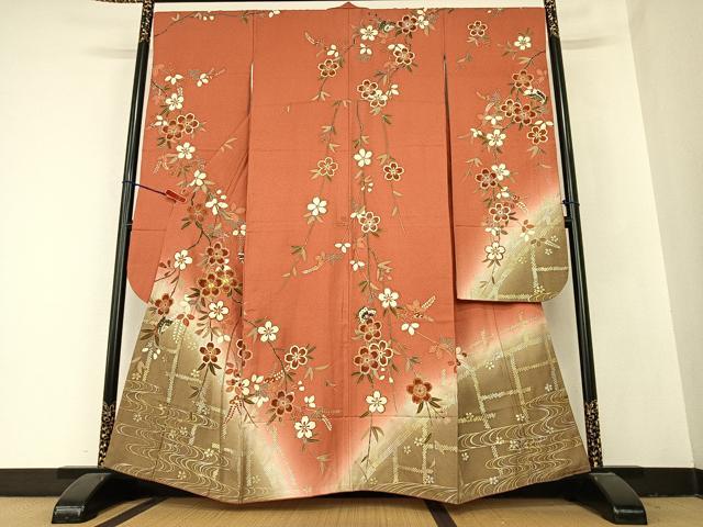 平和屋着物●豪華振袖 駒刺繍 花蝶文 暈し染め 金銀彩 正絹 逸品 AABB6357zg