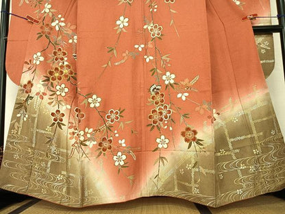 平和屋着物●豪華振袖 駒刺繍 花蝶文 暈し染め 金銀彩 正絹 逸品 AABB6357zg