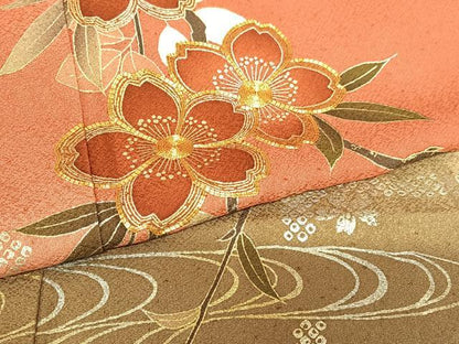 平和屋着物●豪華振袖 駒刺繍 花蝶文 暈し染め 金銀彩 正絹 逸品 AABB6357zg