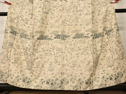 平和屋着物●訪問着　紬地　器物草花文　正絹　逸品　AABB6359zg