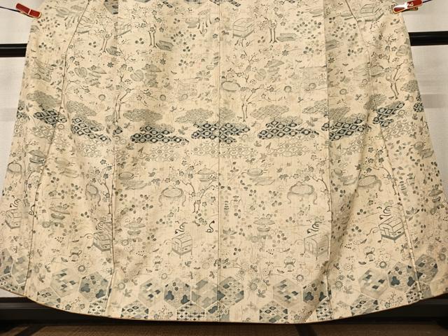 平和屋着物●訪問着　紬地　器物草花文　正絹　逸品　AABB6359zg