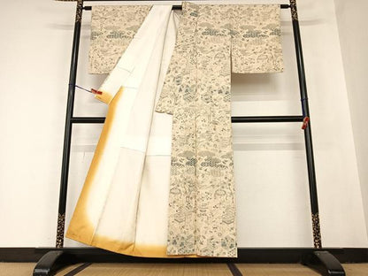 平和屋着物●訪問着　紬地　器物草花文　正絹　逸品　AABB6359zg