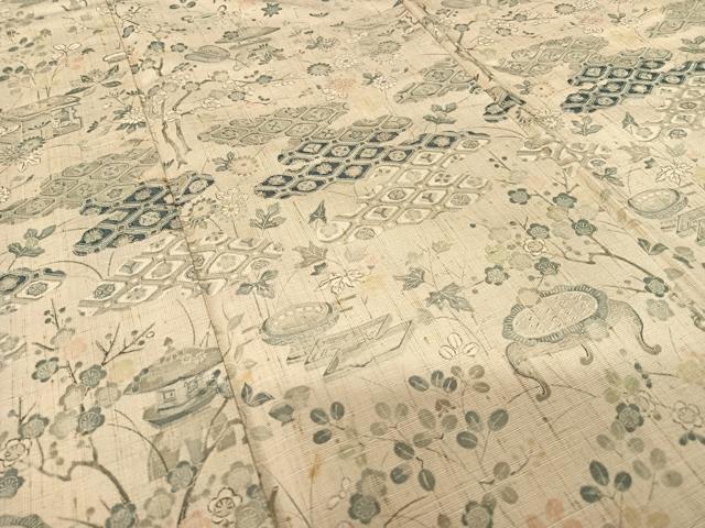平和屋着物●訪問着　紬地　器物草花文　正絹　逸品　AABB6359zg
