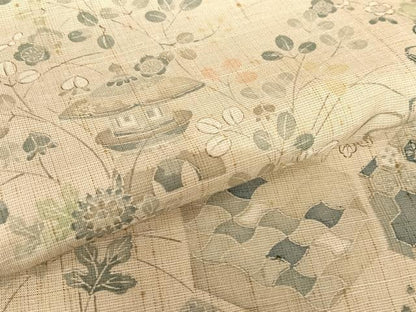 平和屋着物●訪問着　紬地　器物草花文　正絹　逸品　AABB6359zg