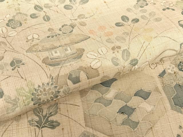平和屋着物●訪問着　紬地　器物草花文　正絹　逸品　AABB6359zg