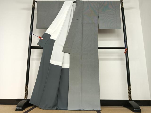 平和屋着物●伝統工芸士 関正三郎 江戸小紋 訪問着 万筋 漆黒色×灰青色 正絹 逸品 AABB6369zg