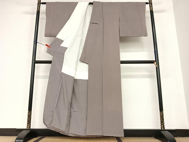 平和屋着物●上質な色無地　鳩羽鼠色　鬼しぼ縮緬　正絹　逸品　AABB6372zg
