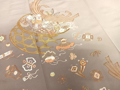 平和屋着物●豪華色留袖　駒刺繍　宝尽くし文　暈し染め　金彩　正絹　逸品　AABB6390zg