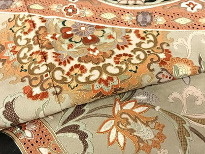 平和屋着物●総刺繍 黒留袖 中国三大刺繍 汕頭刺繍 スワトウ刺繍 更紗花文 金糸 正絹 逸品 AABB6401zg