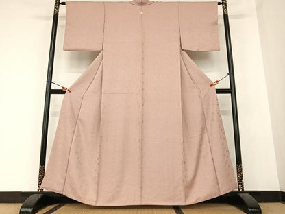 平和屋着物●上質な色無地　菊唐草地紋　蘇芳香色　正絹　逸品　AABB6409zg