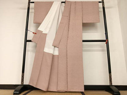 平和屋着物●上質な色無地　菊唐草地紋　蘇芳香色　正絹　逸品　AABB6409zg