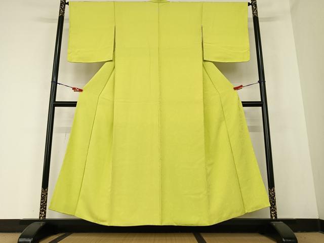 平和屋着物●上質な色無地　唐草地紋　抹茶色　証紙付き　正絹　逸品　AABB6413zg