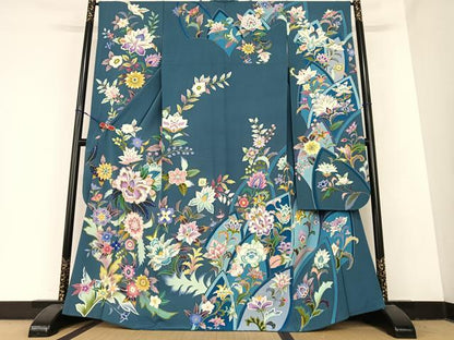 平和屋着物●豪華振袖 友禅 作家物 泰和 更紗花文 暈し染め 正絹 逸品 AABB6414zg