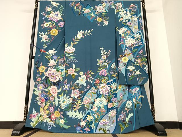 平和屋着物●豪華振袖 友禅 作家物 泰和 更紗花文 暈し染め 正絹 逸品 AABB6414zg