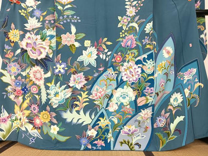 平和屋着物●豪華振袖 友禅 作家物 泰和 更紗花文 暈し染め 正絹 逸品 AABB6414zg