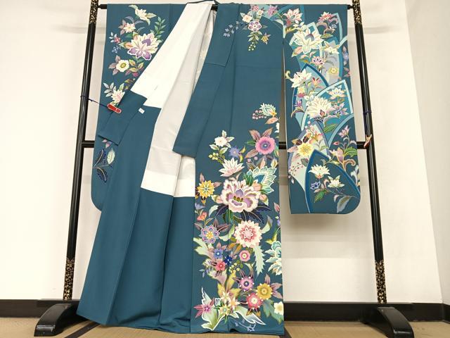 平和屋着物●豪華振袖 友禅 作家物 泰和 更紗花文 暈し染め 正絹 逸品 AABB6414zg