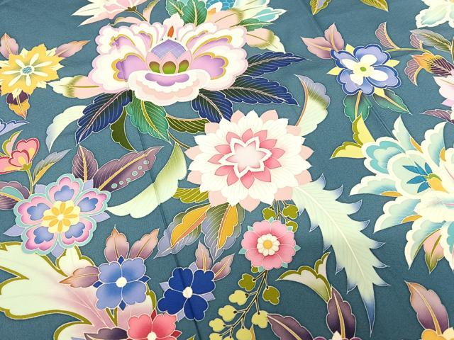 平和屋着物●豪華振袖 友禅 作家物 泰和 更紗花文 暈し染め 正絹 逸品 AABB6414zg