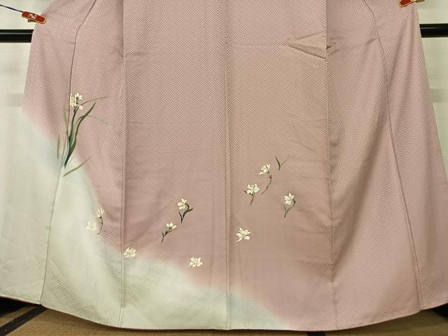 平和屋着物●訪問着　手描き　草花文　三越扱い　正絹　逸品　AABB6418zg
