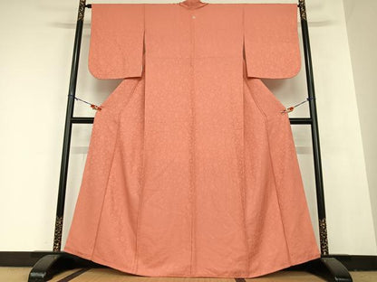 平和屋着物●上質な色無地　花唐草地紋　真赭色　正絹　逸品　AABB6428zg